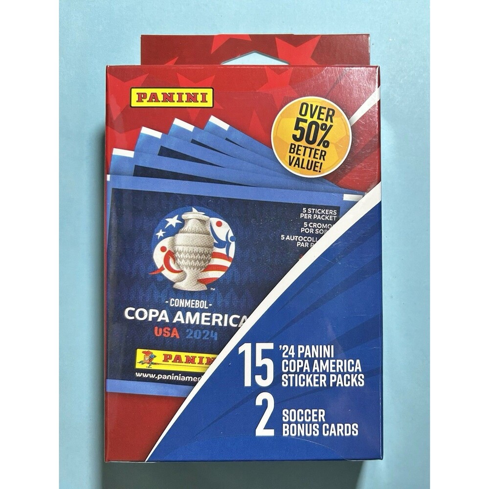 Panini Copa America USA 2024 Sticker Pack Lot 15 + 2 Soccer Bonus Cards New